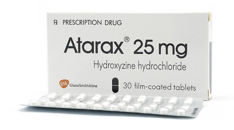 Thuốc chống dị ứng ngứa mề đay Hydroxyzine còn có một số tên khác như: Atarax, Apo - Hydroxyzine 25mg,...