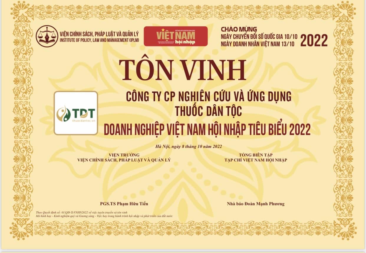 Thuốc Dân Tộc - Doanh nghiệp, doanh nhân tiêu biểu Việt Nam hội nhập 2022