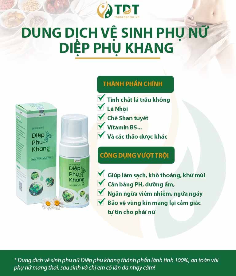 Thông tin thêm về thành phần, công dụng của dung dịch vệ sinh Diệp Phụ Khang