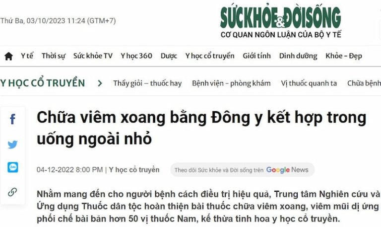 Báo chí đưa tin về bài thuốc Thông Xoang Khang Dược chữa viêm xoang