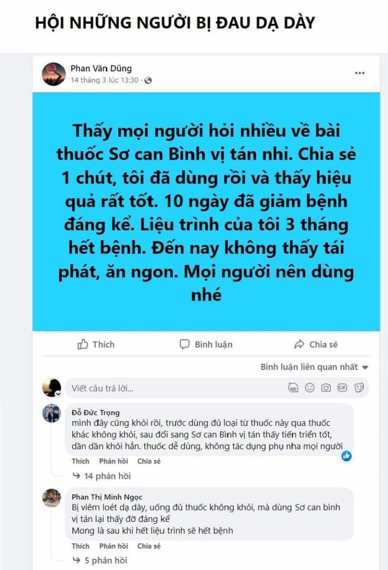 Đánh giá tích cực từ người bệnh về bài thuốc